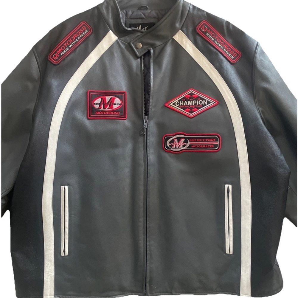 Max USA Men’s Motorcycle Jacket 4XL Grey Italian Leather Motocross Biker Coat